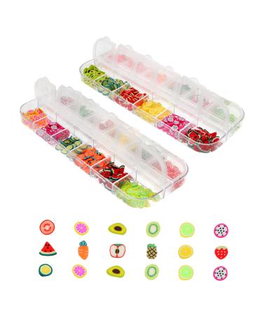 Housoutil 2 Boxes 12 Crystal Mud Toy Blueberry Nail Art Slices Flower Stickers for Nails Nail Art Fruit Slice Nail Art Sticker Flower Nail Art Slices Nails Stickers Filler 3D 0.5X0.5CM Assorted Color