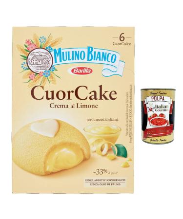Italian Gourmet E.R. Mulino Bianco CuorCake Pack of 6 Lemon Cream-Filled Snacks with Italian Lemons Palm Oil Free 6 CuorCake + Italian Gourmet Polpa 400g