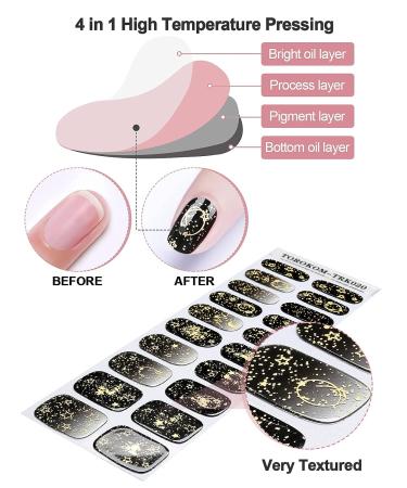TOROKOM Black Moon Star Gel Nail Strips - 20 Stickers with Nail File Stick and Sealing Strip - Buy Online on GoSupps.com