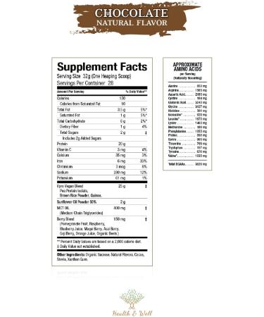Health & Well Plant-Based Protein Powder - Vegan Chocolate Protein with 8 Super Fruits | 2 lb - Buy Online on GoSupps.com