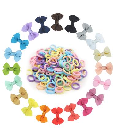 70Pcs Baby Girls Hair Bows Clips Hair Bobbies Set-20 Pcs Bow Hair Pins and 50 Pcs hair bands Hair Accessories for Baby Little Girls Kids Toddlers