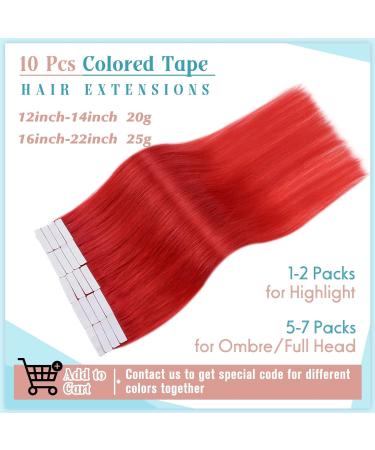 RUNATURE 22 Inch Red Human Hair Tape in Extensions - Real Human Hair, Straight, 25g - Buy Online on GoSupps.com