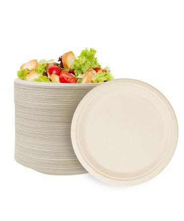 140 Pieces Compostable Paper Plates 10 inch Heavy Duty Disposable Plates Eco-Friendly 100% Bagasse Natural Biodegradable Sugarcane Bagasse Plates for Party Dinner Birthday