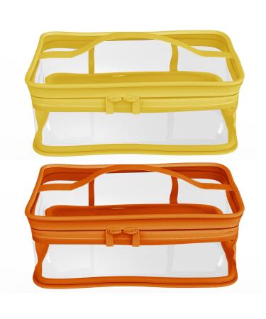 Transparent Makeup Bag Zipper Waterproof Handbag Portable Travel Storage Pouch 2 Pcs (Orange, Yellow)