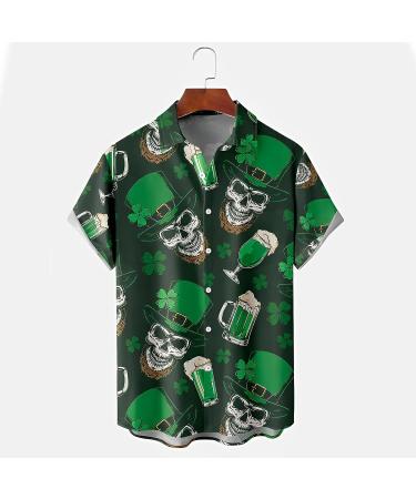 St. Patrick's Day Men's Short Sleeve Green Graphic Button Down Shirt - Plus Size Bowling Shirt | Medium - Buy Online on GoSupps.com