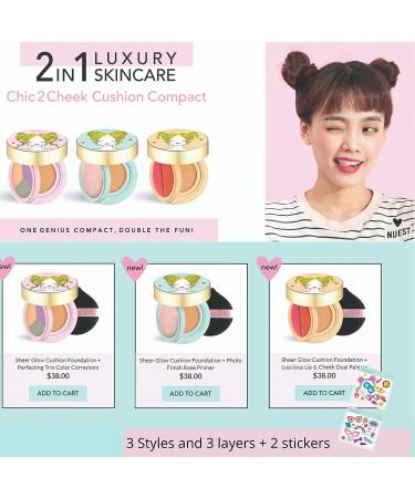 Nuest Cosmetics Chic2Cheek 3 Tiered Compact - Photo Finish Rose Primer with Cushion Foundation and Applicator (Nude Light) - Buy Online on GoSupps.com