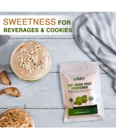 AKI Monk Fruit Powdered Brown Raw Sweetener (2 Oz / 57Gr) | Sugar-Free for Blended Beverages - Buy Online on GoSupps.com