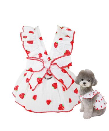 Shenrongtong puppy dresses for girls small dogs dress for small dogs |Litter clothes dog dress rock |Sweet dog dresses with strawberry printing cat clothing dog clothing for small dogs and white M