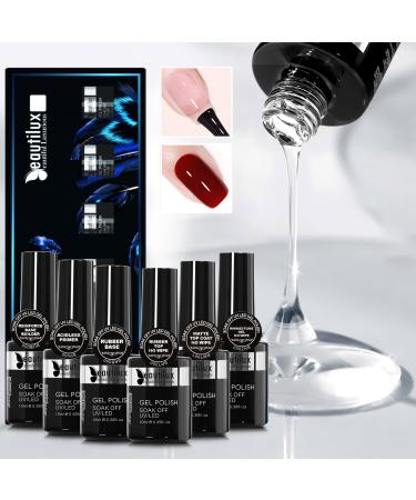 Beautilux No Wipe Base Top Coat and Rubber Base & Primer & Matte Top Coat & Rhinestone Gel & 5 in 1 Reinforce Base Builder Nail Gel 6x10 ml no Wipe Unterlack and overlack set for nail art design The 6 most common overhaul sets - Buy Online on GoSupps.com