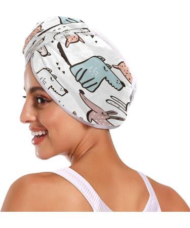 Hand Drawn Dogs Dry Hair Cap & Quick Drying Towel Set - Super Absorbent Soft & Comfortable 2 Piece with Button Headband - Buy Online on GoSupps.com