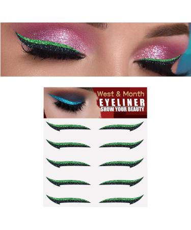 Glitter Eyeliner Stickers - Instant -Adhesive Eyeliner Stencil Sparkle 5 Pairs - Sticker Eyeliner Tool Makeup Eyeliner Stickers Winged Eyeliner Stencil for Eye Makeup Tool Lxury Green (Five Pairs) - Buy Online on GoSupps.com