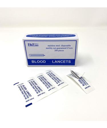 Disposable Stainless Steel Lancets Individually Foil Wrapped by P&P MEDICAL SURGICAL Box of 200