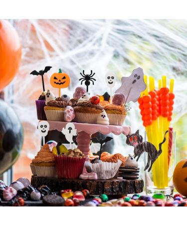 50 PCS Plastic Halloween Cupcake Topper Ghost Cupcake Picks Toothpicks Pumpkin Spider Bat Skull Cake Toppers Food Decor for Kids Halloween Theme Birthday Party Baby Shower Decorations Supplies - Buy Online on GoSupps.com