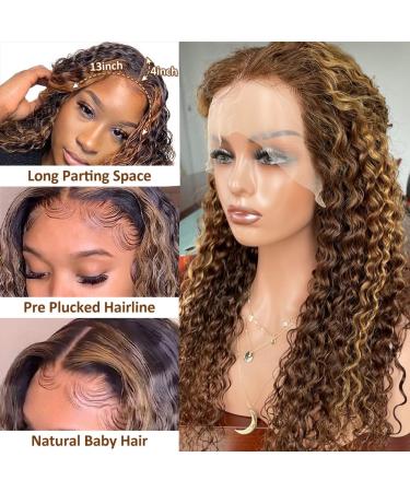 CYNOSURE 26 Curly Honey Blond Ombre Highlight Lace Front Human Hair Wig - Pre Plucked & Invisible - Women's 26 Inch - Buy Online on GoSupps.com
