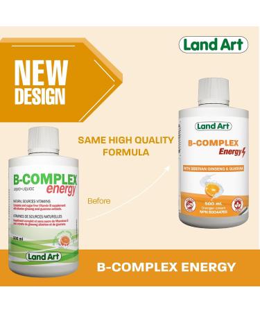 B-Complex Energy Improves Mental and Physical Performance - Complete & Well-Balanced Natural Formula with Ginseng & Guarana Fast Absorption 500ml Vegan - Non-GMO Gluten Free Sugar Free - Made in Canada - Buy Online on GoSupps.com