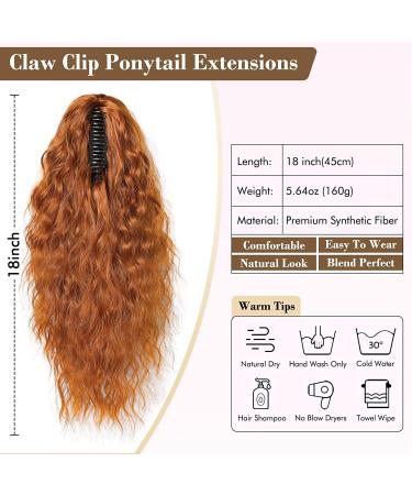 PORSMEER Ponytail Extension Claw Clip Ponytail Hair Extensions Copper Orange Natural Looking Long Curly Wavy Multi Layered Fluffy Synthetic Hairpiece for Women Girls Party Daily Wear 18inch - Buy Online on GoSupps.com