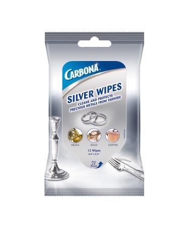 Carbona Silver Wipes | Metal Cleaner & Polish | 12 Wipes, 1 Pack