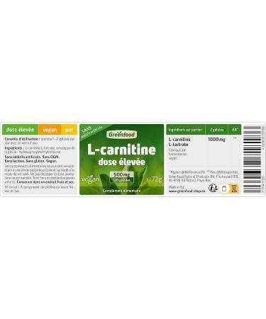Greenfood L-Carnitine 500 mg High Dose 120 Capsules Vegan NO Artificial Additives No Genetically Modified Organism. - Buy Online on GoSupps.com