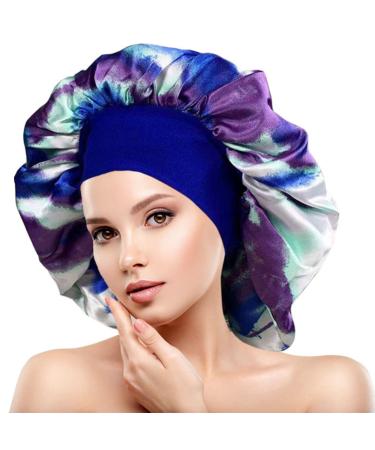 Lwwlife Large Satin Bonnet Sleeping Caps Silk Hair Bonnet for Sleeping Sleep Cap with Elastic Soft Band Bonnets for Black Women/Bonnet for Braids (Royal Blue)