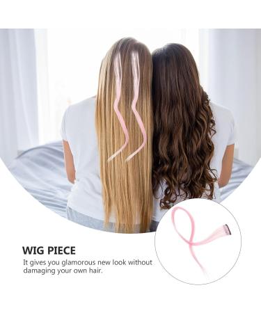 10pc Straight Hair Extensions Ponytail Wigs High Temperature Fiber Clip Hairpiece Women Girls Party Highlights Pink - Buy Online on GoSupps.com