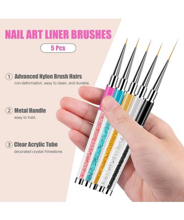 Sularpek 5 Pcs Nail Art Liner Brushes Set for Professional UV Gel Painting - Rhinestone Handle Design Brush Pen for Nail Art - Buy Online on GoSupps.com