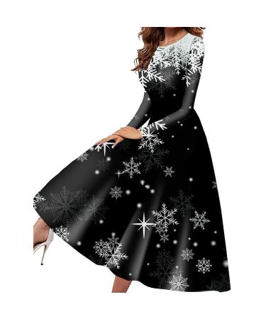 Hanxiulin Christmas sweater dress dress winter Christmas topic mini dress slim fit party shirt dresses blouse dresses gift dress sweater long arm sweatshirts hooded sweater with Christmas motif black s