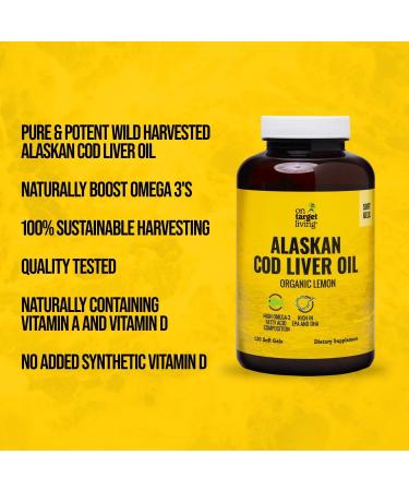 On Target Living Alaskan Cod Liver Oil 120 Soft Gels | Line Caught in The USA | Naturally Occurring Vitamin D | Rich in Omega 3 DHA/EPA - Buy Online on GoSupps.com