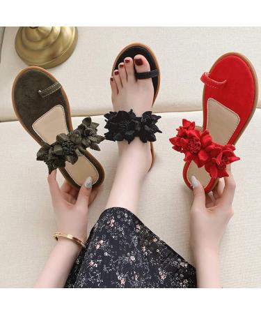 Buy Women's Floral Toe Loop Sandals - Dark Green & Gray Casual Beach Flip Flops | Summer Travel Slippers - Buy Online on GoSupps.com