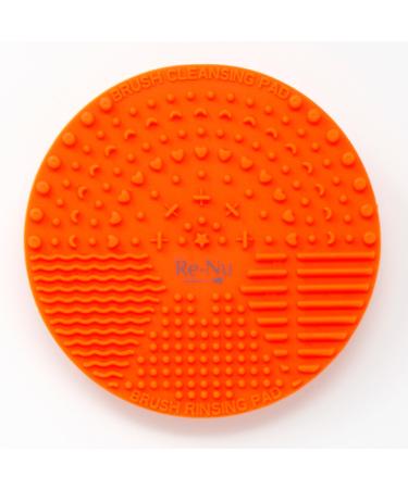 RE-NU Makeup Brush Cleaning Pad | Silicone Cosmetic Cleaning Mat with Suction Cup Design | Gently Remove Dirt Oil and Residue Wet or Dry (Orange)