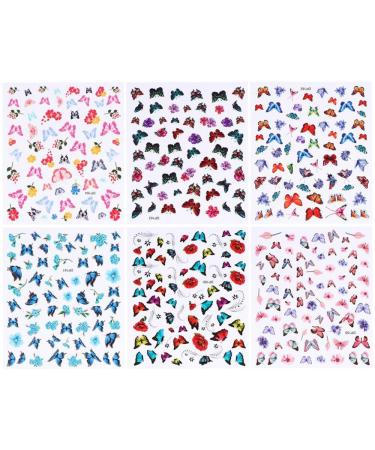 6 Sheets Colorful Nail Decals Tips Manicure Tool Self -adhesive DIY Butterfly-shapeNail Art Stickers Butterfly-shapeDesigns Nail Art Stickers