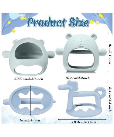 Silicone Bear Teething Toys Set - Anti-Drop Baby Teether Pacifier for Pain Relief and Chewing Needs - 4 Pieces (Blue, Caramel, Pink) - Buy Online on GoSupps.com