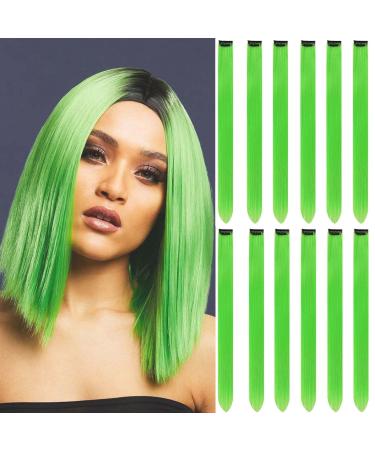 12 Pcs Green Colorful Clip-In Hair Extensions - 22 inch Synthetic Straight Hair for Kids, Girls, Women - Buy Online on GoSupps.com