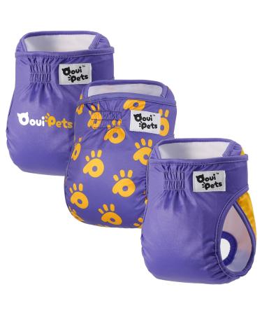 Oouipets dog diapers for bitches and cat diapers (3 pieces) |Premium fuse pants for bitches comfort absorbency no leak and environmentally friendly |Dog diaper washable (size S) S (28-38cm) purple