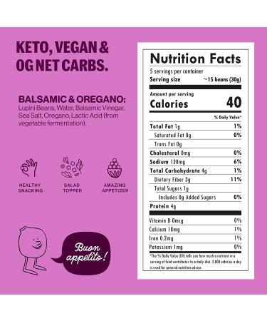 Brami Lupini Beans Snack - Balsamic & Oregano | 7g Protein, 1g Net Carbs | Vegan, Keto, Mediterranean | 5.3oz (8 Pack) - Buy Online on GoSupps.com