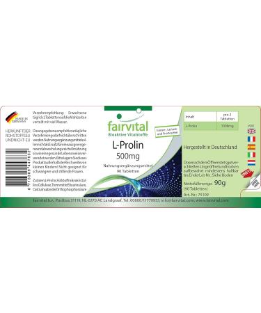 Fairvital | L-proline 500 mg 45 days - VEGAN - High dosed - 90 tablets - animated acid - Buy Online on GoSupps.com