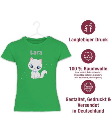 Personalized Gift T-Shirt for Girls - Cute Cat Design - Shirtracer - Customized Name - Green 128 - Buy Online on GoSupps.com