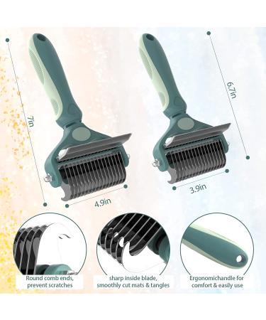 MEREN Professional 2-Sided Pet Grooming Brush | Undercoat Rake for Cats and Dogs | Safe Dematting Comb for Mats and Tangles | Short and Long Hair Breeds | Large Green - Buy Online on GoSupps.com