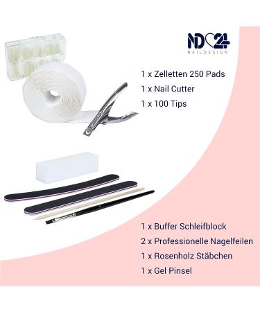 ND24 Naildesign Premium Geln gel Starter Set - Gel Kit with Adhesive Assembly French Sealing Gel LED Lamp Accessories - Made in Germany for Beginners - Buy Online on GoSupps.com