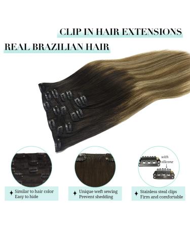 Doores Real Hair Extensions Clip-In - 22 Inch Dark Brown to Chestnut Brown & Dirty Blonde Highlights 120g Remy Human Hair - 7 Pieces 55cm - Buy Online on GoSupps.com
