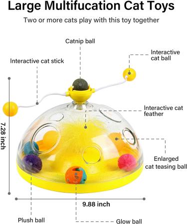 HOPET Interactive Cat Toy with Catnip Balls, Roller Tracks, and Exercise Balls for Indoor Cats - Kitten Feeder Stimulation Toys - Yellow - Buy Online on GoSupps.com