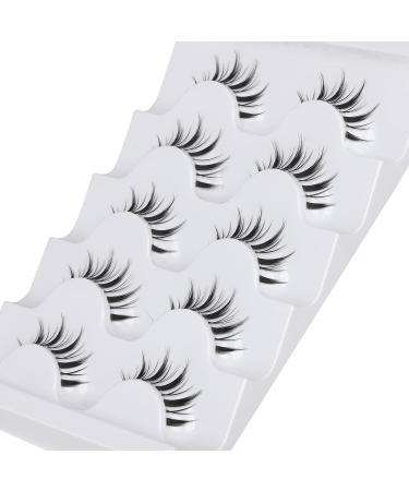 Fanxiton 14MM Manga Style Japanese Lashes 5 Pairs with Clear Band - Short 3D False Eyelashes for Makeup with Applicator (M1) - Buy Online on GoSupps.com