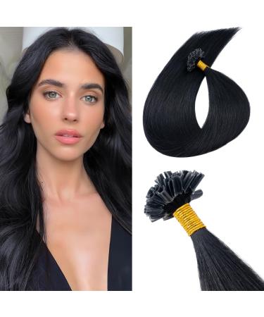 Benehair Nail Tip Hair Extensions 100% Real Human U Tip Hair Extensions 14Inches 50 Strands 1g/Strand#01 Jet Black 14Inches Jet Black