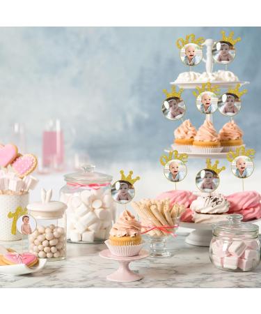 RoadSea 1st Birthday Cupcake Toppers with Photo Frame - Baby Shower Party Photo Cupcake Supplies - 1st Birthday Milestone - Boy Girl Birthday Party Dessert Decorations - 12 PCS Glitter - Buy Online on GoSupps.com