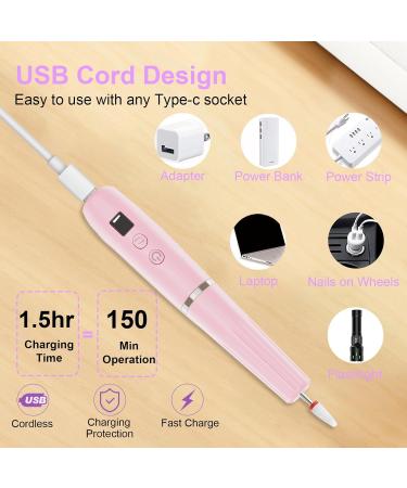 Professional Nail Drill Kit - Portable Electric Nail Files for Acrylic Nails | Rechargeable Manicure & Pedicure Set for Beginners & Pros - Pink - Buy Online on GoSupps.com