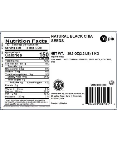 Yupik Chia Seeds Natural Black 2.2 lb - 2.2 Pound Pack - Premium Quality - Buy Online on GoSupps.com