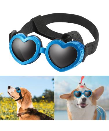 Sunglasses for dogs UV protective glasses dog glasses Windproof adjustable heart shape dog glasses anti -fitting glasses & waterproof for small dogs (blue)