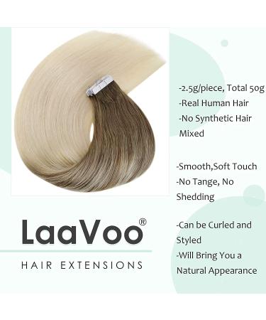 LAAVOO Real Hair Tape Extensions - Balayage Blonde #8/59 30cm 20PCS Remy Double-Sided Invisible Light Brown Ombre - Shop Internationally - Buy Online on GoSupps.com