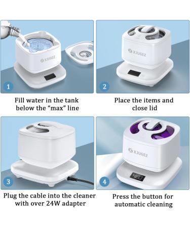 XJUGEZ Ultrasonic cleaner 42 kHz 180 ml with UV lamp deep cleaning at 360 degrees ultrasonic cleaner suitable for glasses watches shaving head jewelry and dental prostheses white - Buy Online on GoSupps.com