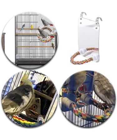 Bird Mirror Universal Birdcage Hanging Toy Bird Toy Swing with Bird Stand Rope Perch for Parrot Parakeet Cockatiels Cockatoo Budgie Finch (6.97 Inch) - Buy Online on GoSupps.com