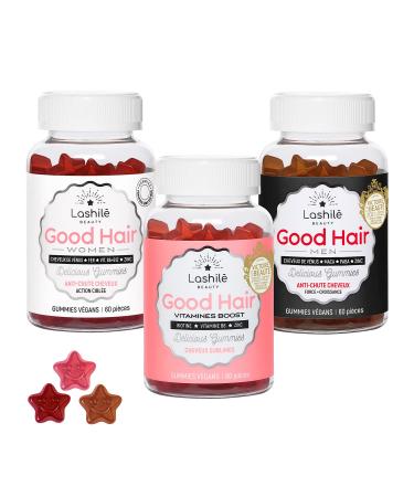 Lashilé Beauty - Food Supplements - Hair Growth - Anti Hair Loss/Good Hair Men - Hair Treatment - 3 x 60 Gummies - Made in France - Biotin Vitamin B6, Zinc